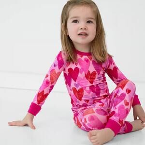 NIB/NWT Little Sleepies Pink Hearts & Crafts LS/Pants Bamboo PJ Set 12-18M & 2T